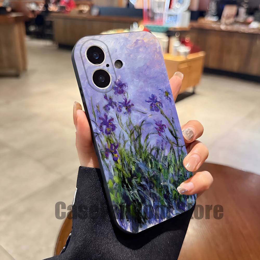 Чехол для телефона с картиной Клода М-Моне для iPhone 17,16,15,14,13,12,11,Pro,Max,Plus Черный Мягкий Чехол