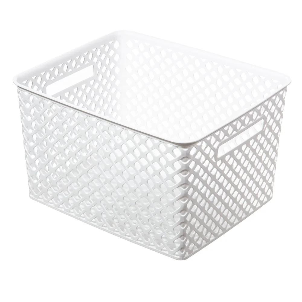 Rectangular Decorative Storage Baskets 2 Pack with Cut-Out Handles Ideal Organizing Household Items Toys Garage Supplies