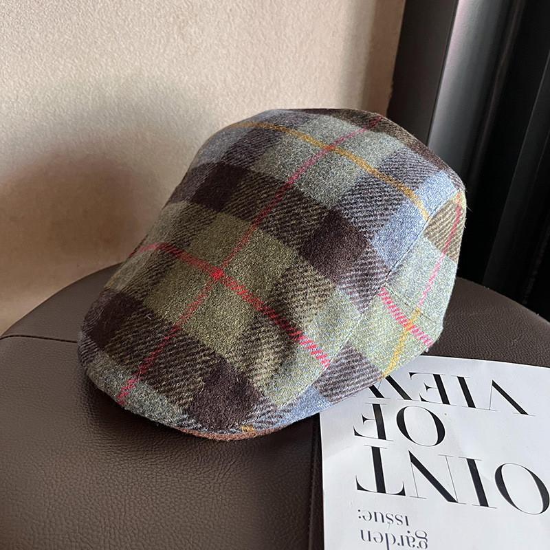 Fashion Autumn Retro Checkered Pattern Women Casual Beret For Outdoor Use