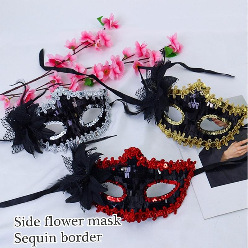 Маска на Хэллоуин, Венецианская маскарадная маска Цветочные блестки Маска для глаз, Маскарадная маска на пол-лица для карнавалов, Балов, Вечеринок