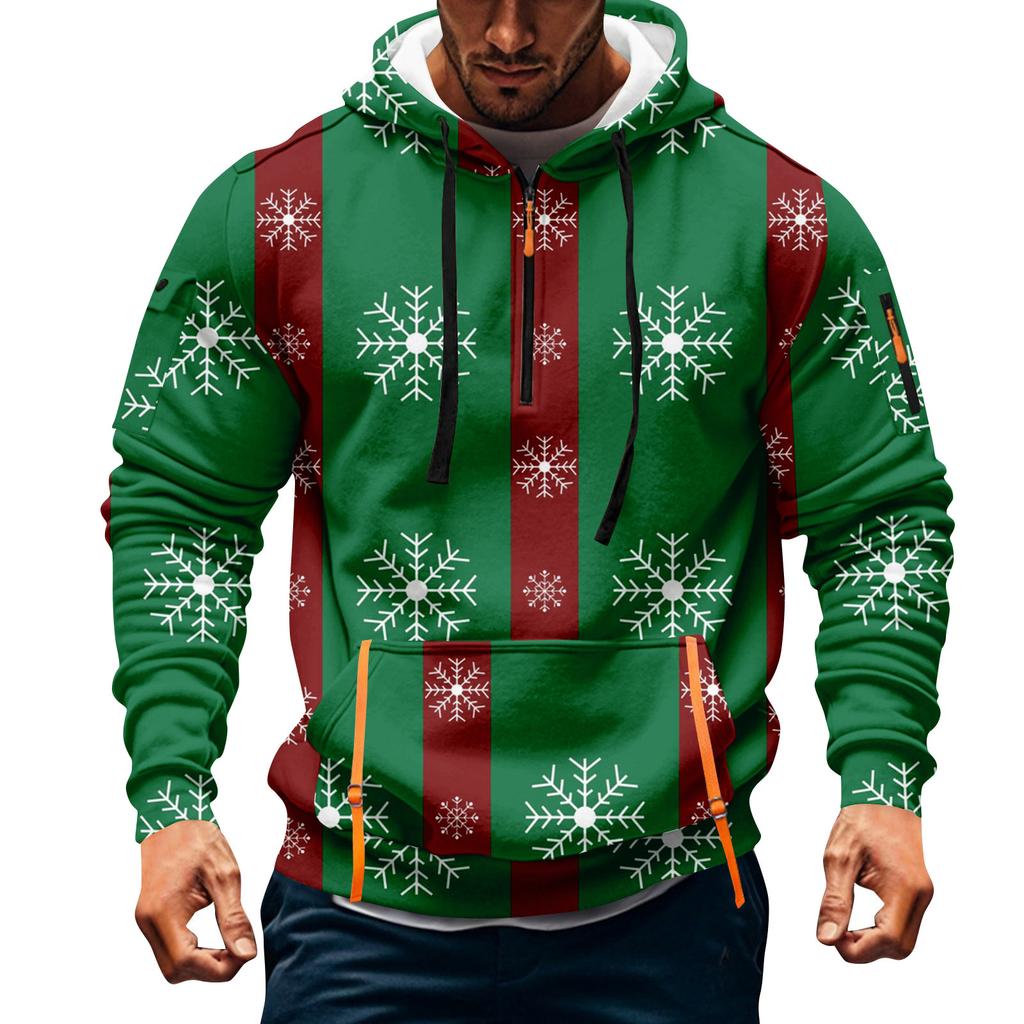 Мужская толстовка с капюшоном на молнии до середины, повседневная спортивная с рождественским принтом
