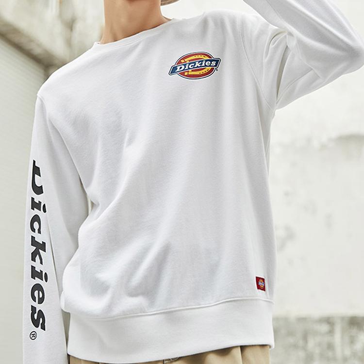 Dickies Хлопковый флис Свитшот с принтом логотипа с круглым вырезом Мужской свитшот Белый DK008148C4D