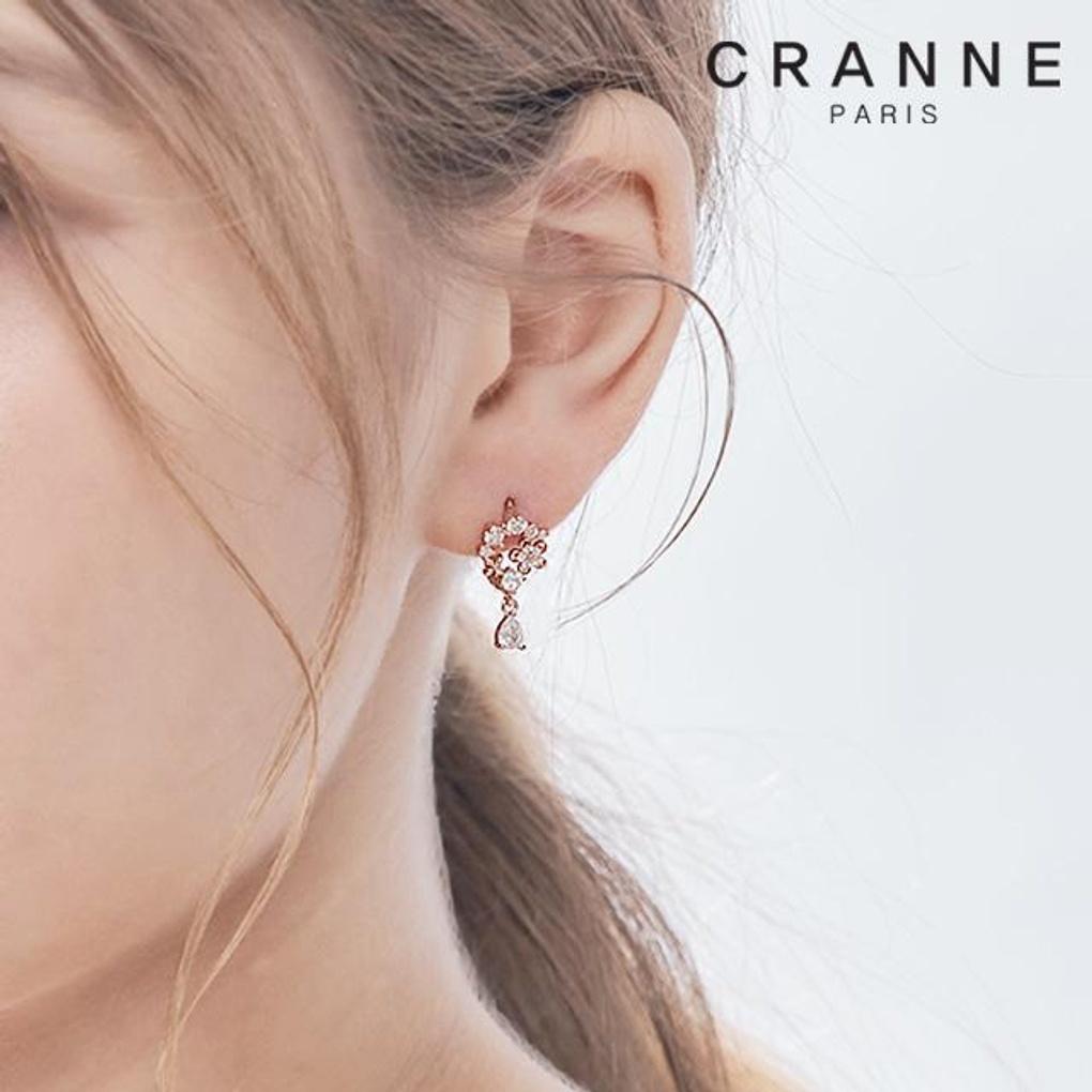 [CRANNE] Серьги-кольца с цветами и камнями 14K GF C24EGF193