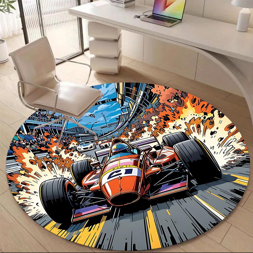 1PC Racing Speed Office Round Area Rug, Mat Suitable ForOffice, Under Office Chairs Bedroom Living Room Home Decor, Room Deco