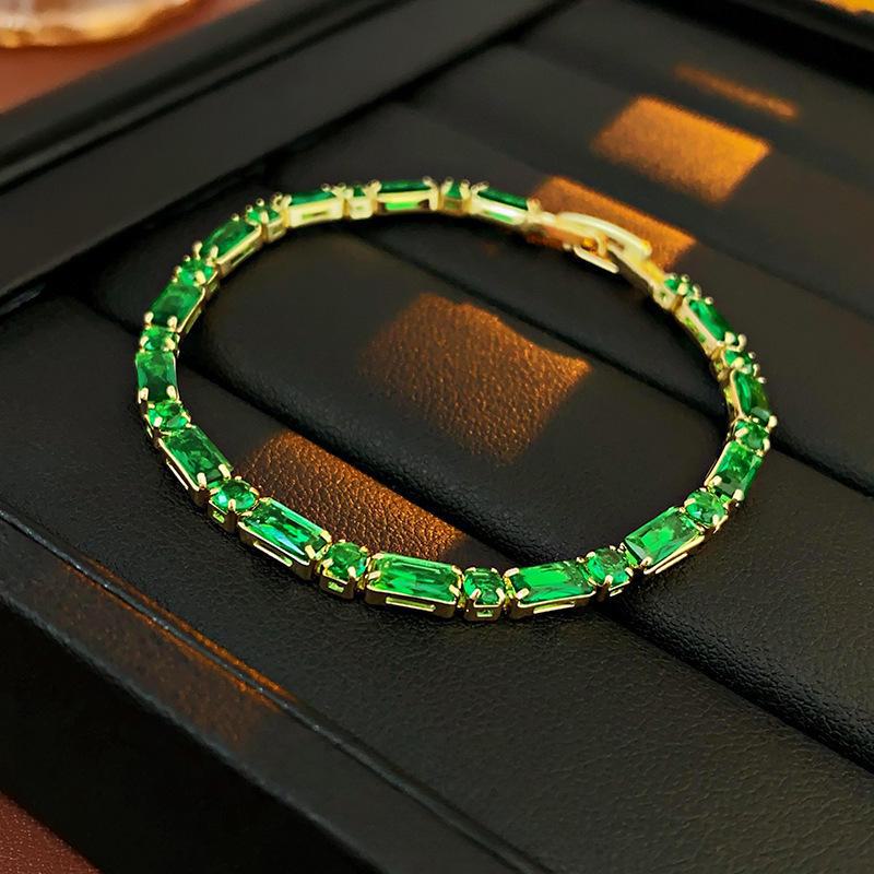 Gold Electroplated Emerald Zircon Bracelet: Light Luxury, Exquisite Design, High-End Jewelry.