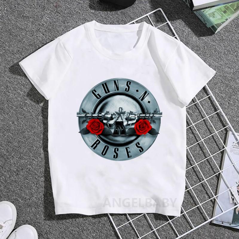 Горячая Распродажа Футболка с Принтом Рок-группы Guns N Roses Модная Детская Футболка Летние Топы для Девочек Одежда для Малышей Мальчиков Детские Футболки с Коротким Рукавом