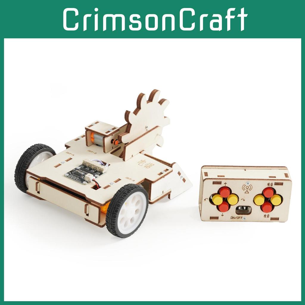 Assembled Remote Wooden Controlled Combat Vehicle With Rotating Children Set Toy