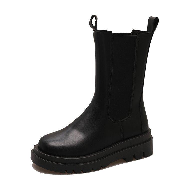 Ботинки женские весенние и осенние одинарные ботинки Muffin Thick Bottom Chelsea Short Boots Boots Mid-Caften Boots Smoke Tube Boots