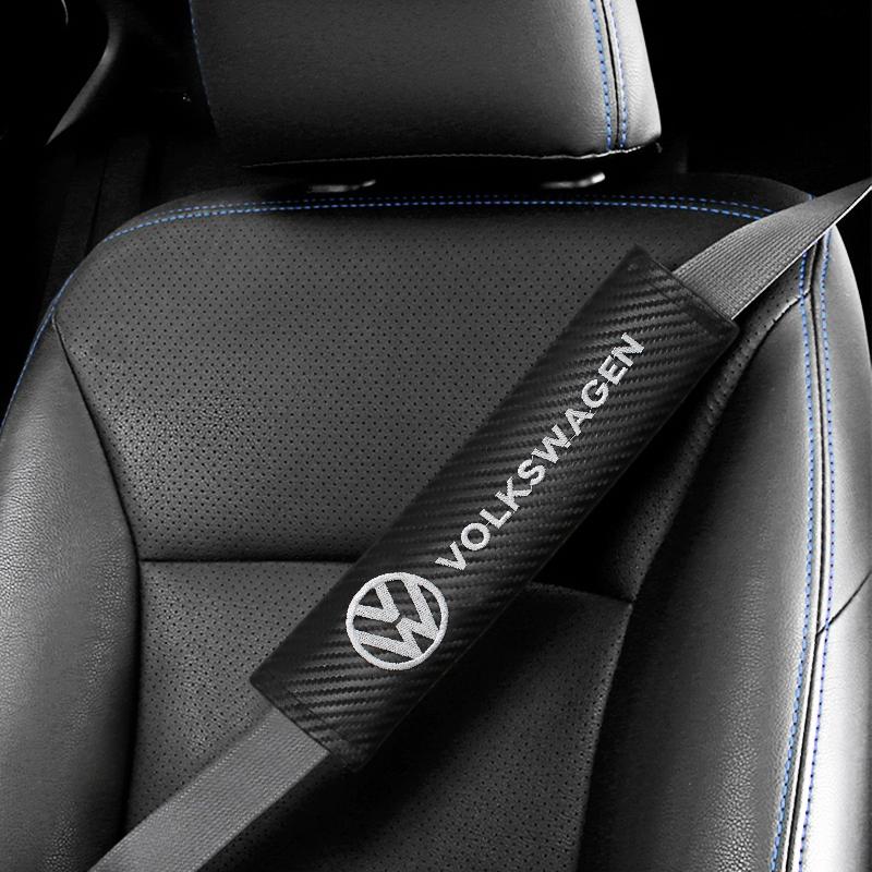2/1PCS Carbon Fibre Seat Belt Cover Shoulder Pads Interior Accessory For Volkswagen Polo VW GTI Golf Jetta Beetle Polo CC Touran