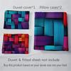 Комплект пододеяльника геометрического дизайна ярких цветов, 3 предмета - Мягкое, дышащее постельное белье с HD-печатью, 1 пододеяльник и 2 наволочки