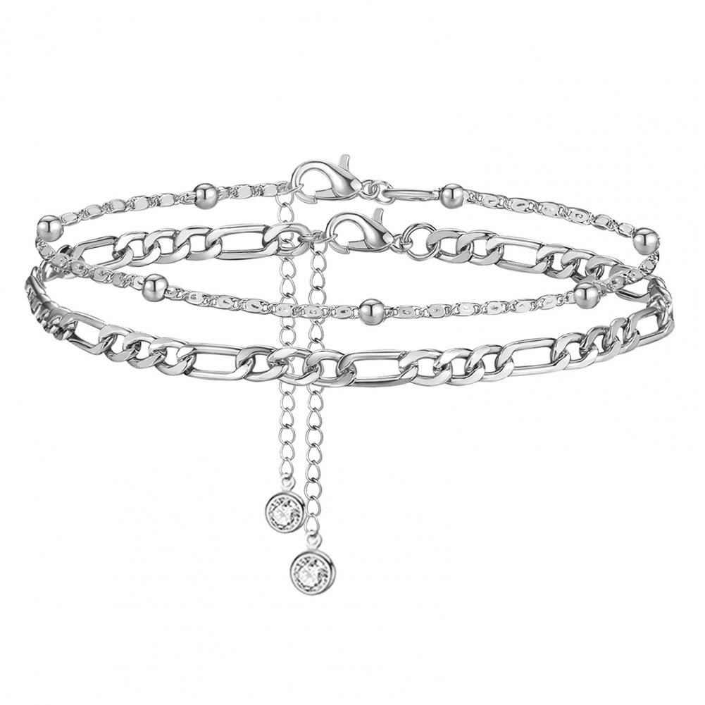 Adjustable Women Anklet Elegant Double-layered Rhinestone Anklet for Women Adjustable Length Polished Ankle for Birthdays