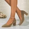 Туфли на высоком каблуке для женщин 2024 года, базовые туфли на осень, женские туфли-лодочки с острым носком, модные туфли с неглубоким носком