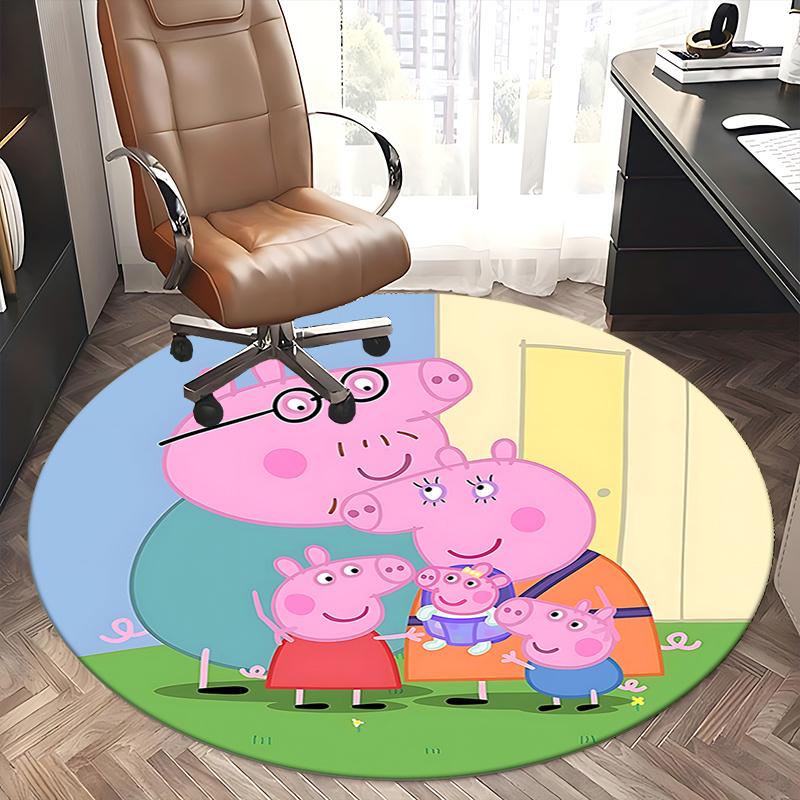 Коврик-сиденье для семьи Свинки Пеппы, Круглый ковер - Домашний декор, Офисный ковер, Подходит для спальни, гостиной, различных комнат0272b