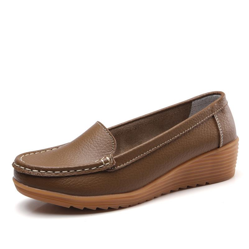 2024 Женская обувь Осенняя кожаная обувь с круглым носком на танкетке Повседневная обувь Zapatos Mujer Женская удобная рабочая обувь Мокасины без застежек