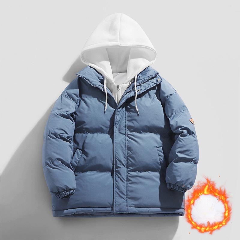 Fake Two-piece Cotton-padded Jacket for Men, Hooded Down-padded Jacket, Trendy Brand Thickened Large Size Cotton-padded Jacket, Hong Kong Style