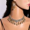 Vintage Exaggerated Rhinestone Necklace, Dinner Dress Geometric Square Jewelry Set With Diamond Water Drop Earrings For Women