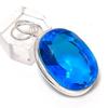 Swiss Blue Topaz Gemstone Handmade 925 Sterling Silver Pendant 1.69" c5C79