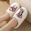 Fashion Cute Pink Floral Printed Plush Slippers for Women Soft Warm Non Slip Indoor Home Shoes Woman Comfortable Fluffy Winter Slippers