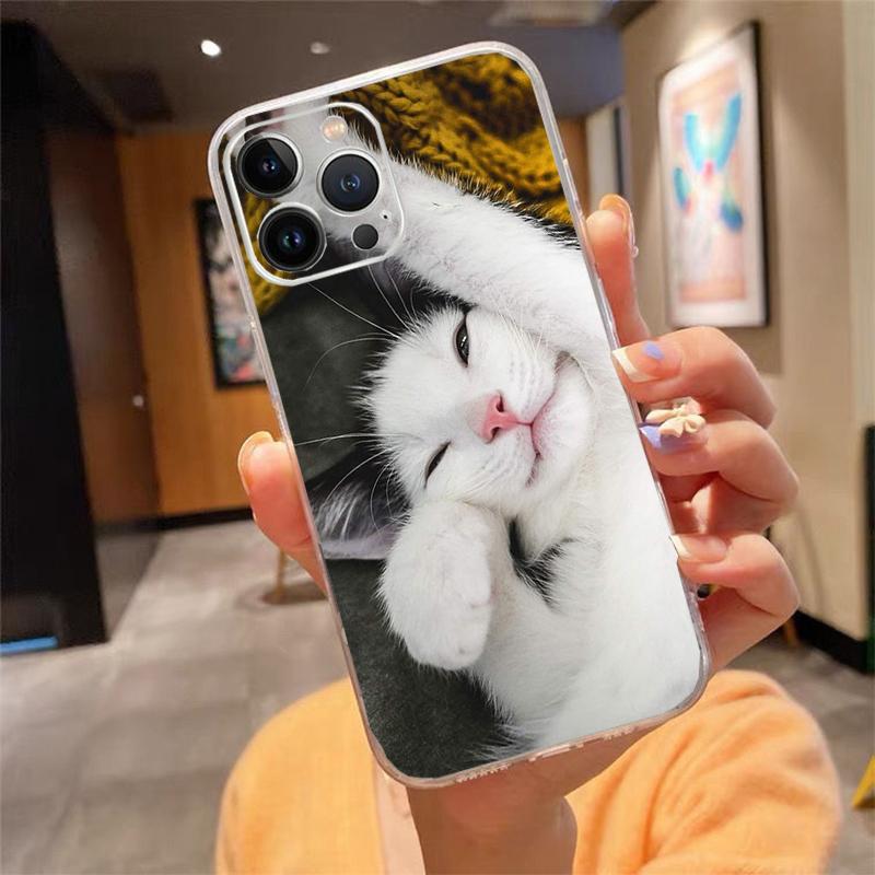 Чехол для телефона с милым котом для iphone 15 14 Pro Max 13 12 11 Pro Max XSMax XR 12 13 mini 14 Plus