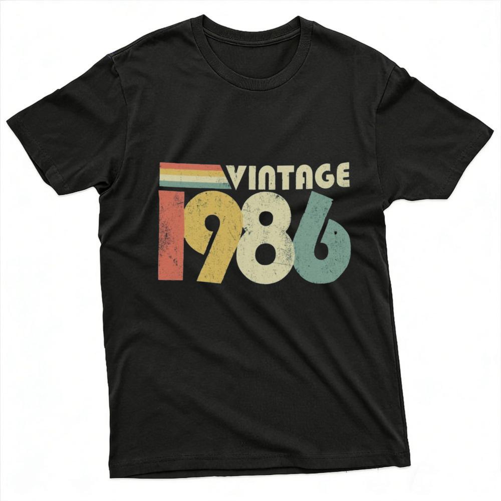 Vintage 1986 Print TShirt Casual Crew Neck Short Sleeve Cotton Tops Retro 80s Style Graphic Tee Streetwear Clothes