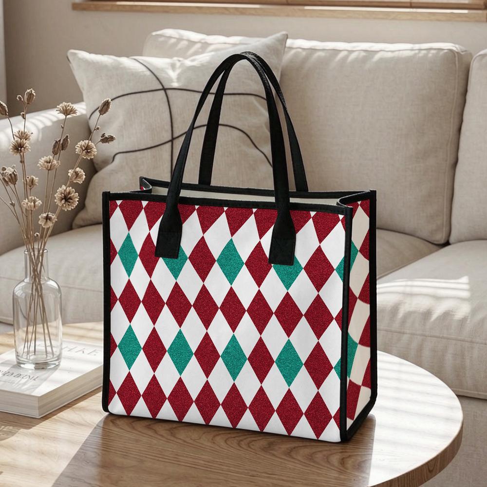 Retro Argyle Pattern Daily Tote Stylish Large Capacity Casual Shoulder Bag