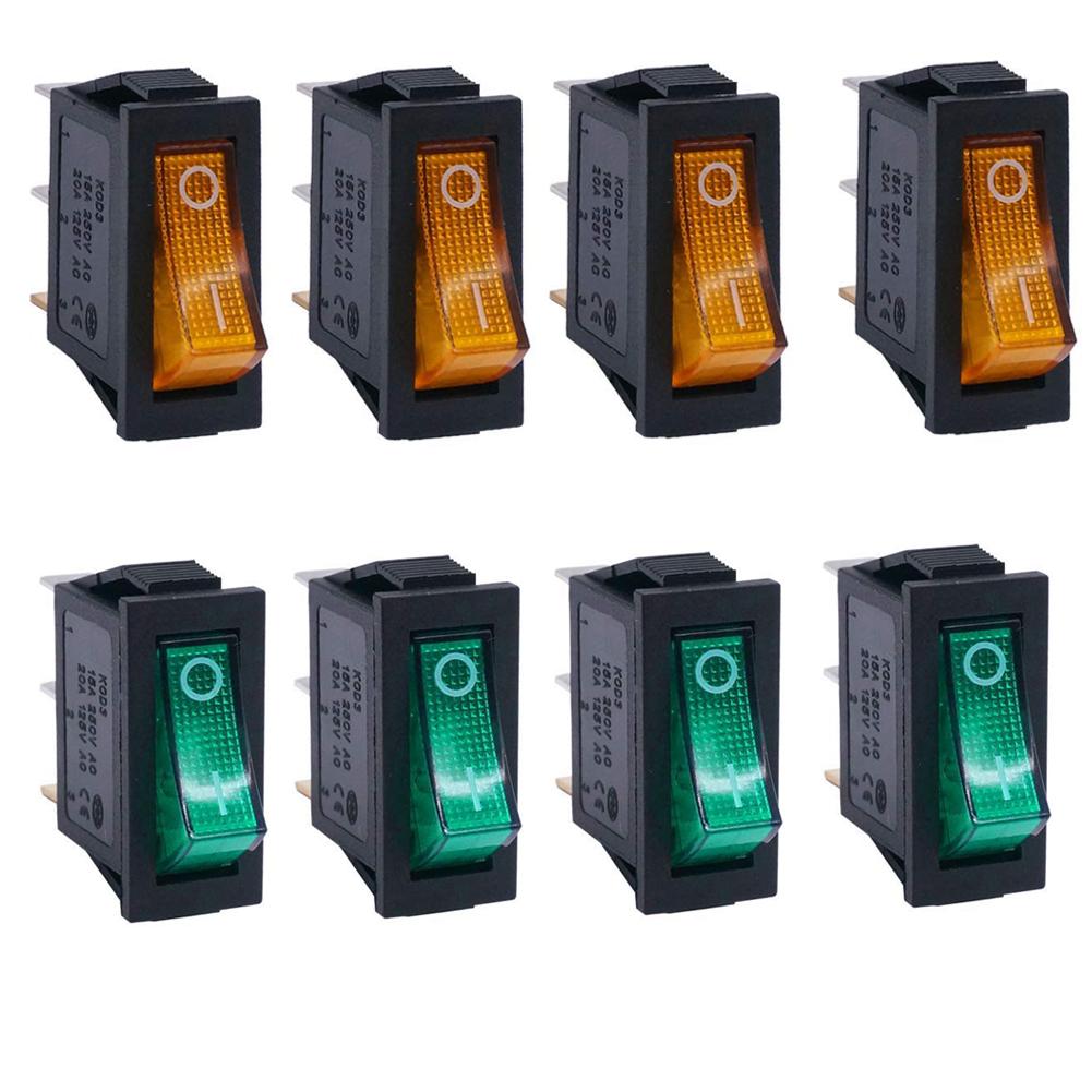 8/10Pcs Rocker Switch Toggle AC 20A/125V 15A/250V SPST 3 Pins 2 Position ON/Off LED Light Illuminated Boat Switch Switches Seat 3
