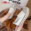 Fashion Aphixta 2025 New Crystals Luxury Leather Flats Shoes Women Hand Stitching Slip-on Flat Platform Footwear Plus Big Size 42 43