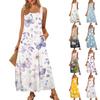 Women's Casual Floor-length Sundress Summer Beach Dress Round Neck Sleeveless Loose  Print Sundress