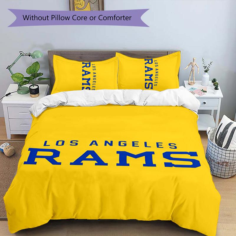 3pcs Los Angeles Rams logo pattern bedding set duvet cover set includes duvet cover &pillowcases, perfect all season bedroom decoration & gift