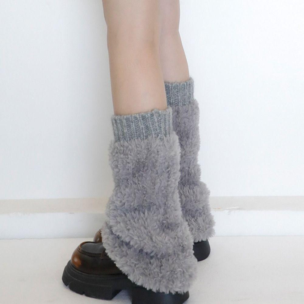 Плюшевые Пушистые Гетры Пушистые Зимние Топперы для Сапог Y2K Носки без Стопы Женские