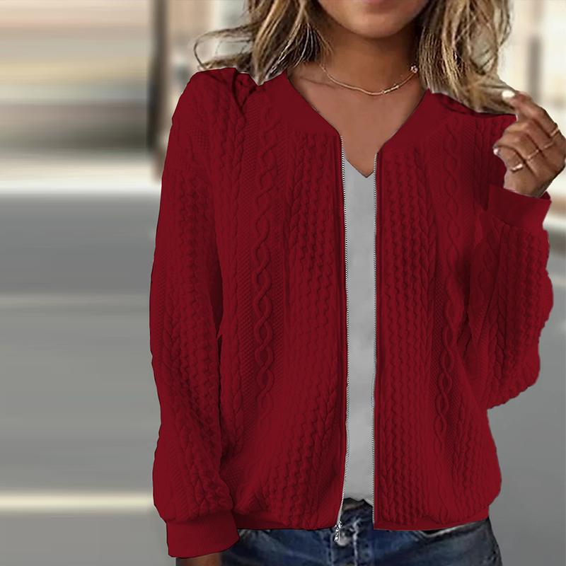 2024 Осень и зима Новая куртка-пилот на молнии Повседневная однотонная куртка с длинными рукавами Свитер Пальто Женская одежда