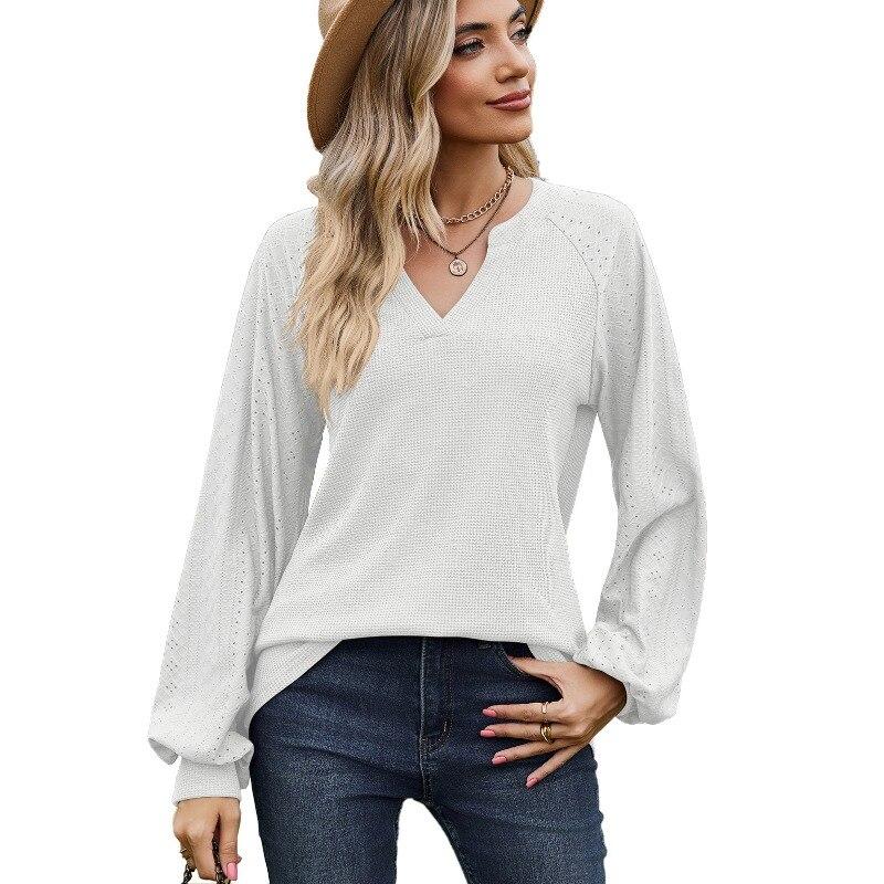 2023 Casual Loose Long Sleeve Woman Blouse Fashion Solid Color V Neck Womens Shirts Elegant Female Clothing Blusas 28423
