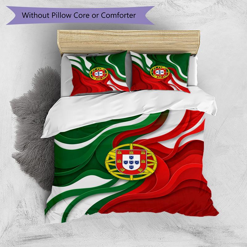 Portugal Football Printed Bedding 3 Piece Set Cozy Breathable Bed Cover Set as Housewarming Holiday Gift