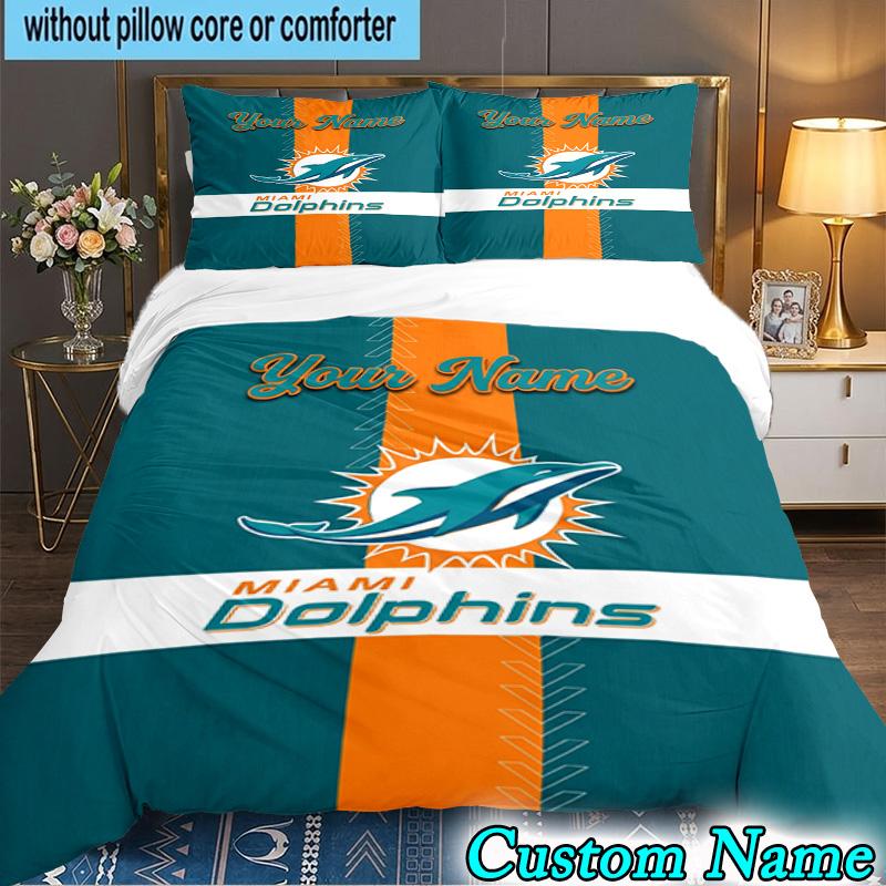 Custom Name 3PCS Dolphins Team Bedding Set,Including Duvet Cover And 2pcs Pillowcases Perfect for Bedroom,Dormitory,Fan Christmas gift