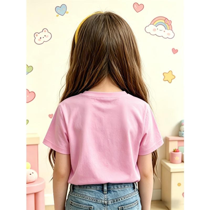 Girls Rabbit 2D Print Crewneck Cotton Short Sleeve Tee for Mid & Big Kids