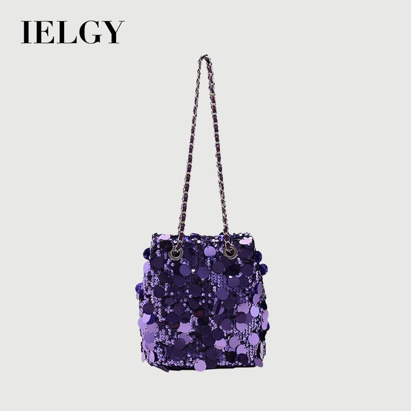 Ielgy Fashion Sequined Shoulder Messenger Bag Large Capacity Bucket Bag