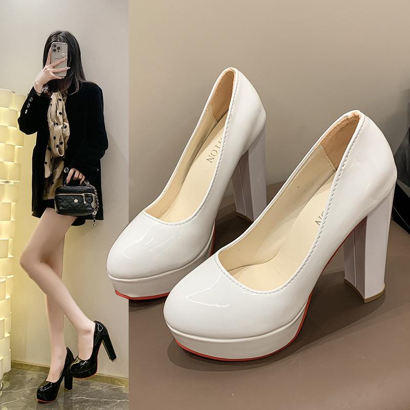 2024 Женская мода Новые толстые подошвы на высоком каблуке Женские элегантные водонепроницаемые туфли на высоком каблуке с круглым носком для свадебной вечеринки для женщин