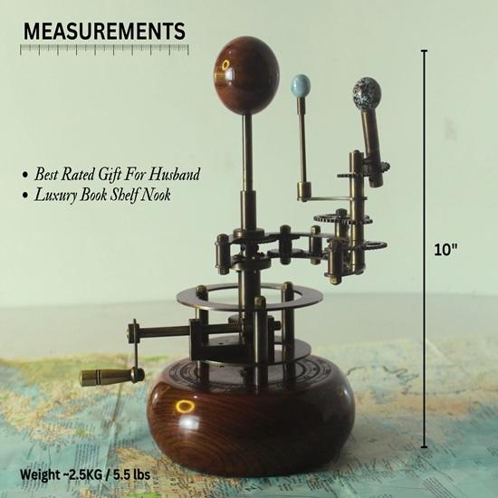 Модель солнечной системы Orrery 25,4 см. Идеальный подарок на День святого Валентина и роскошный предмет декора для дома, выполненный из твердой древесины и латуни.