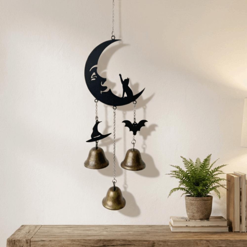 Witch Hat Black Cat Wind Chimes Decorative Garden Patio Decor Hanging Bell Ornament Garden