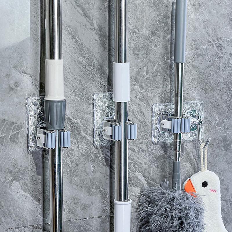 Настенные многоцелевые крючки, подставка для швабры, держатель для хранения швабры, зажим, самоклеящийся крючок для органайзера для швабры без перфорации для ванной комнаты