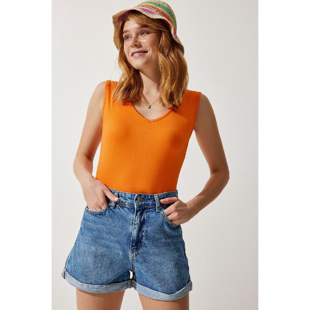 Deep Front Back V Neck Viscose Blouse Red