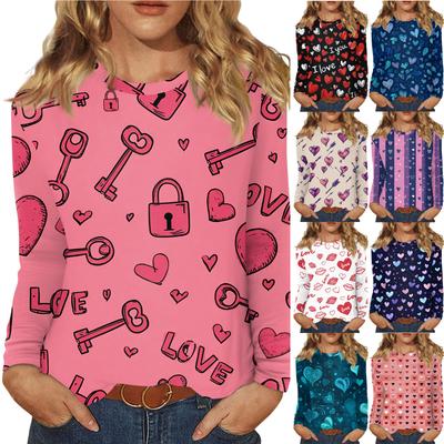 Женский модный пуловер с круглым вырезом и длинными рукавами с принтом сердечек ко Дню святого Валентина