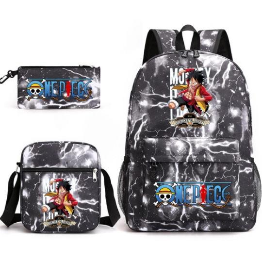 Riman One Piece Backpack 3-Piece Set, Boys And Girls Laptop, Youth Schoolbag, Messenger Bag, Pencil Bag.