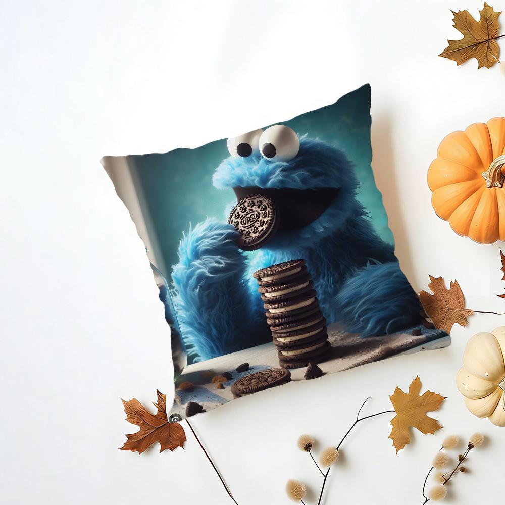 CCookie Monster Cushion Cover Washable Linen Pillowcase Soft  for Daily Sofa Bed Home Room Decor