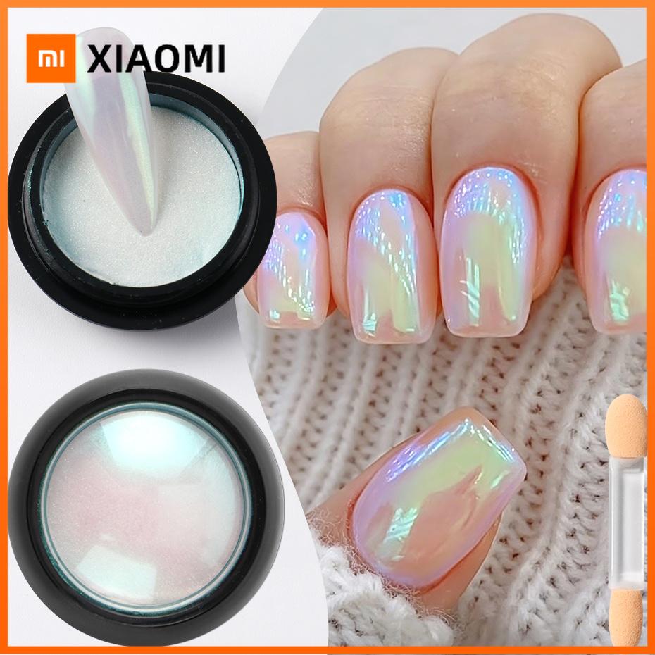 Xiaomi 1 Box Aurora Chrome Nail Powder Iridescent Mermaid Pearlescent Nail Pigment Mirror Nail Art Dust Glitter UV Gel Polish Manicure