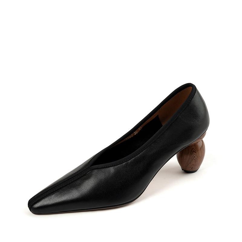 2024 Новые женские туфли-лодочки весна-лето для офиса, вечеринки, свадьбы, необычные каблуки с острым носком, натуральная кожа, женская элегантная мода