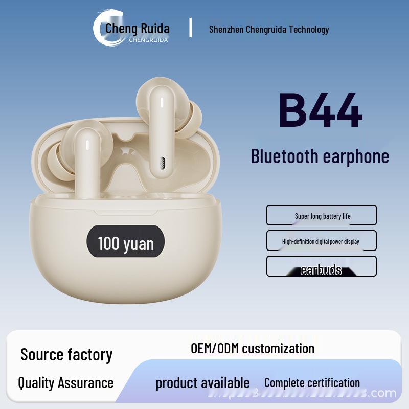 B44 Настоящие беспроводные Bluetooth-наушники: Долгое время работы от батареи, Шумоподавление, Высококачественный звук, Цифровой дисплей