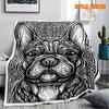 1pc French Bulldog Mandala DIY Coloring Flannel Blanket. Black White Line Art Retro Scroll Print. for Sofa Car Office. Creative Pe