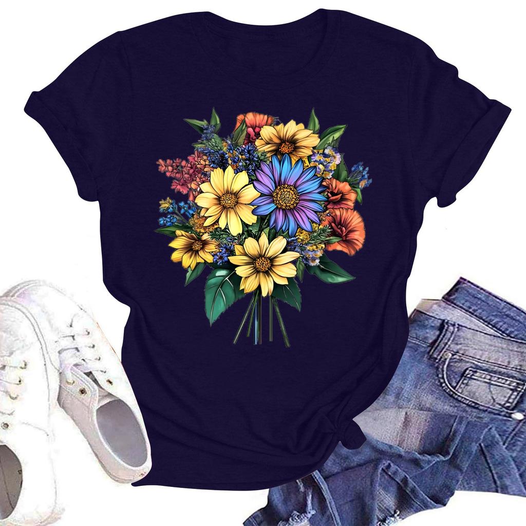 Женская повседневная свободная футболка с принтом, круглый вырез, пуловер, короткий рукав, топ