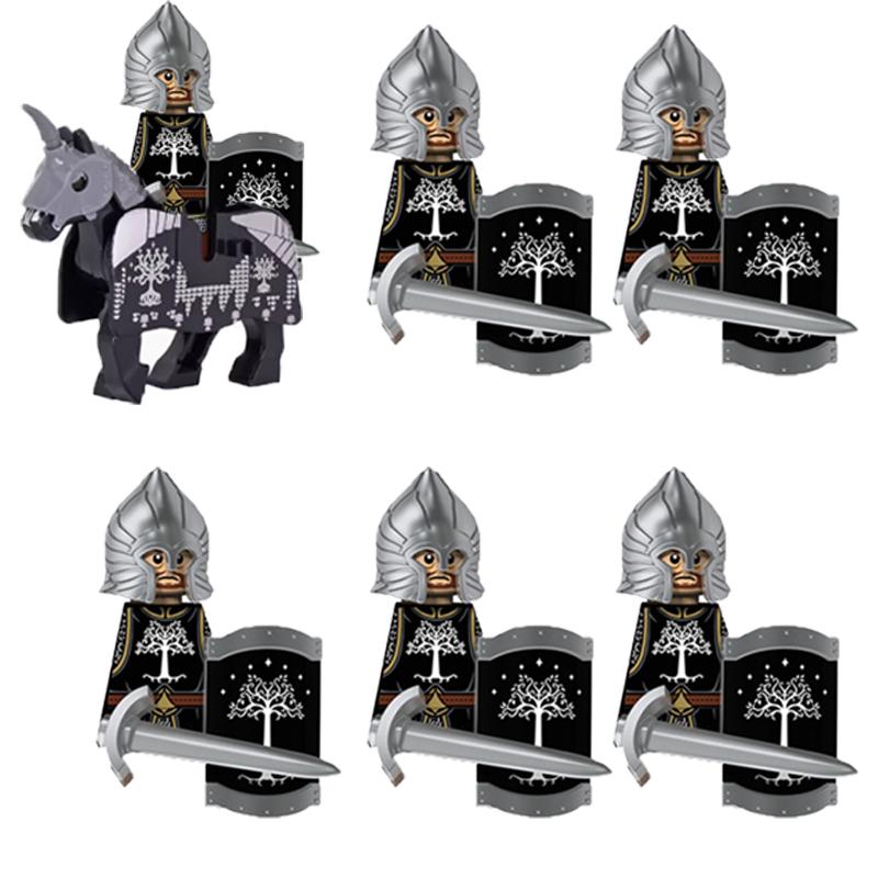 MOC Medieval Military Building Blocks Elven Warrior Orc Rohan Gondor Knight Character Set Animal Army Weapon Bow Crossbow Toy
